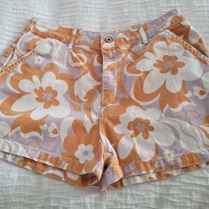 Floral Orange, Lilac and White Womens Denim Shorts Size 12 (32)